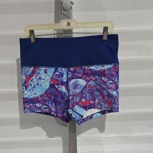 Loco Skailz Marbled Blue & Purple Bike Shorts with Navy Waistband Size Large‎
